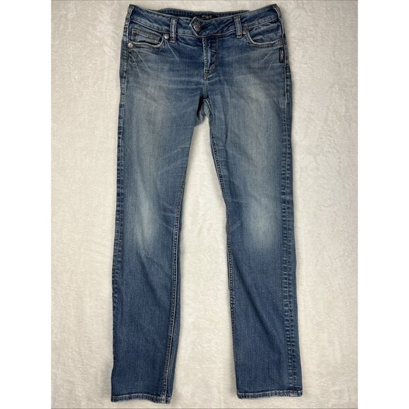 SILVER JEANS Tuesday Low Straight Blue Denim Jeans Women's Size 30 32W Stretch - Picture 1 of 15